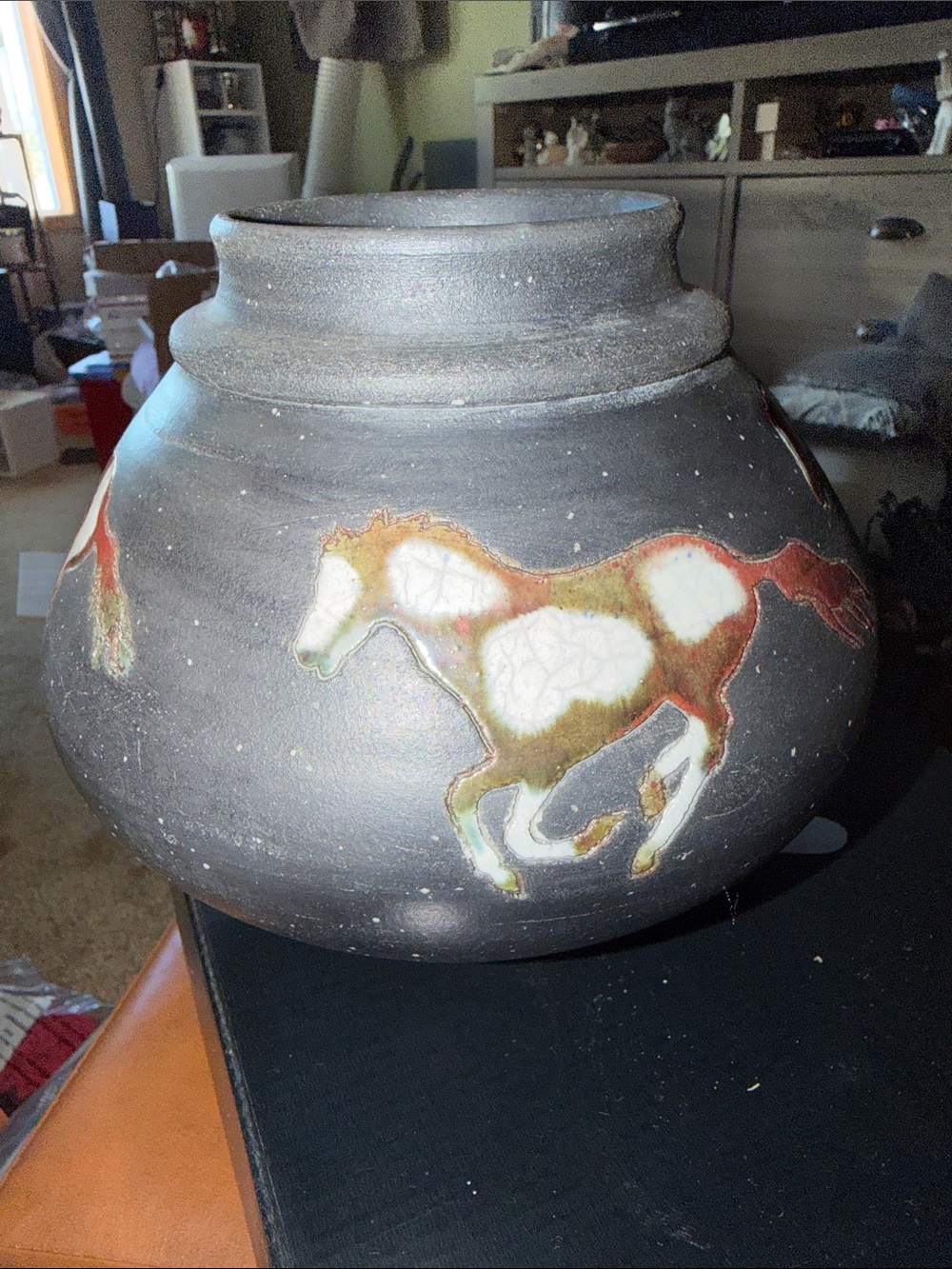 Pottery Horse Themed Art Vase